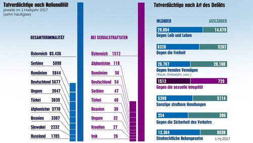 Foreigners are overrepresented—In terms of overall crime, Austrians still rank first, followed by Serbs, Romanians and Germans. In the case of assets (thefts, burglaries, etc.), foreign perpetrators are clearly overrepresented: the proportion is more than 51 per cent.